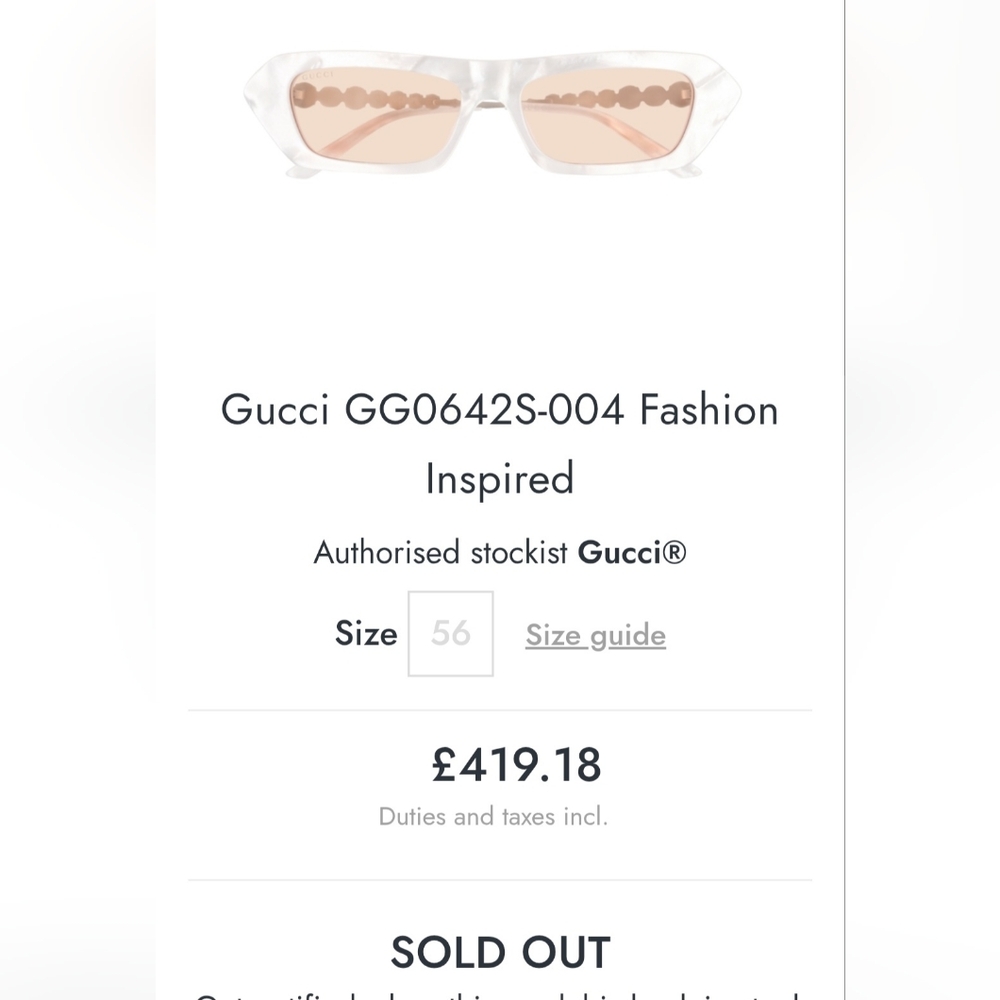 Gucci Style #GG0642S Mother Of Pearl Style Sunglasses Silver Gemstone Frame $565 - Picture 4 of 14